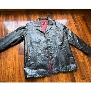 Haband Executive Division Mens Black Patchwork Genuine Leather Car Coat Jacket L